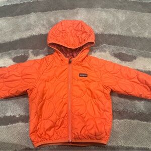 PATAGONIA PINK HOODED DOWN PUFFER REVERSIBLE JACKET COAT,TODDLER